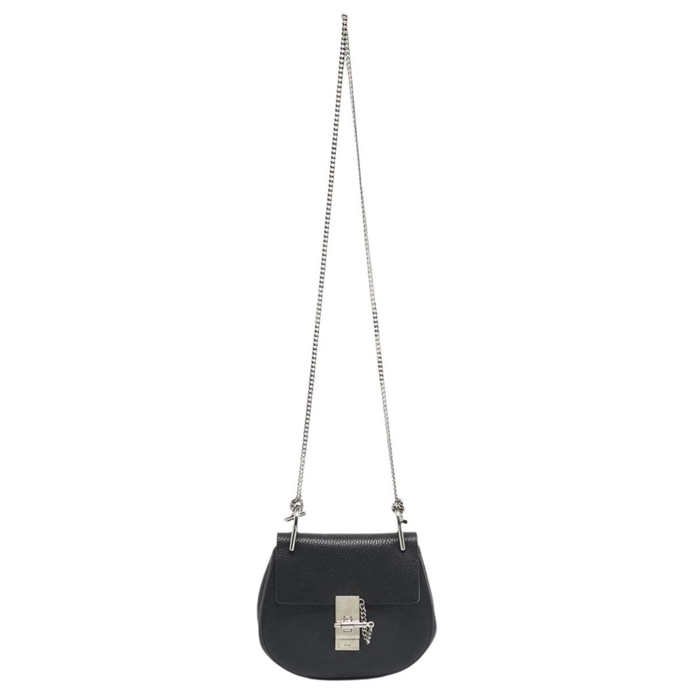 Chloe Drew Bag Black Leather Crossbody Bag with Silver Chain